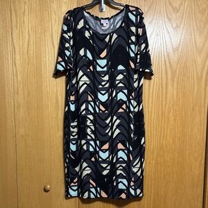 LuLaRoe Black Dress with Multicolor Geometric Pattern